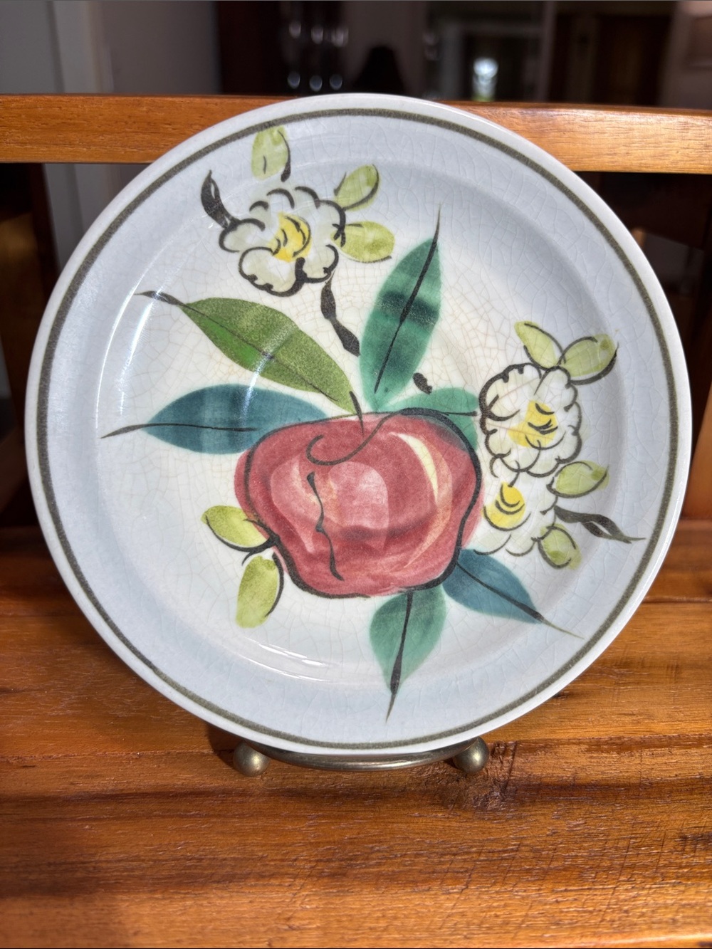 Vintage hand-painted Red Wing Pottery ceramic plate apple blossom